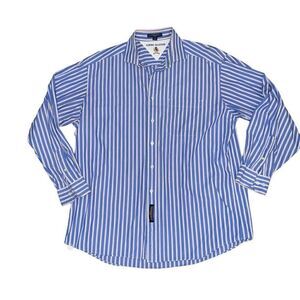 TOMMY HILFIGER Vintage Blue & White Striped Button Down Long Sleeve Dress Shirt